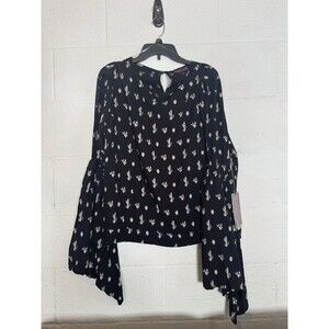 Rock & Roll Cowgirl Black Blouse with Cream Cactus Print
